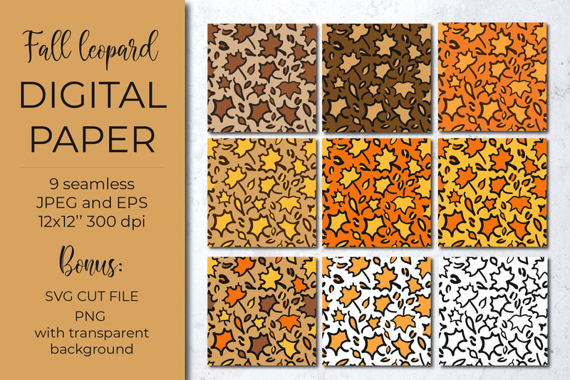Leopard digital paper. Fall maple leaves leopard print. Digital Pattern LaBelezoka 