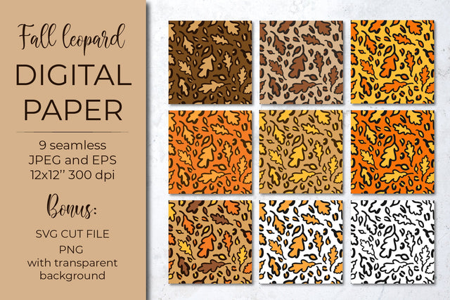Leopard digital paper. Fall oak leaves leopard print. Digital Pattern LaBelezoka 