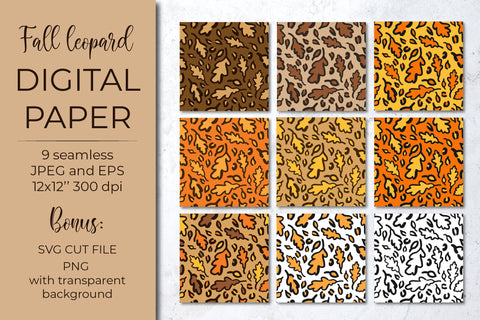 Leopard digital paper. Fall oak leaves leopard print. Digital Pattern LaBelezoka 