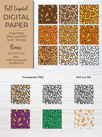 Leopard digital paper. Fall oak leaves leopard print. Digital Pattern LaBelezoka 