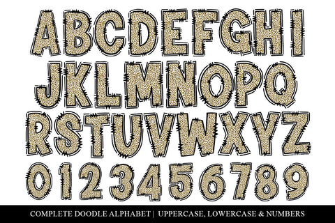 Leopard Doodle Letters, White & Gold Sublimation Alpha Sublimation BijouBay 