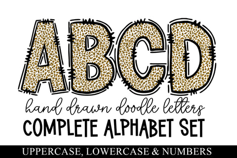 Leopard Doodle Letters, White & Gold Sublimation Alpha Sublimation BijouBay 