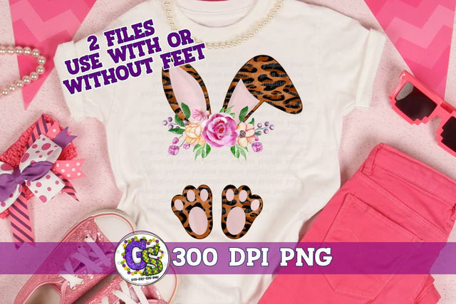 Leopard Easter Bunny Ears and Feet PNG for Sublimation Sublimation Greedy Stitches 