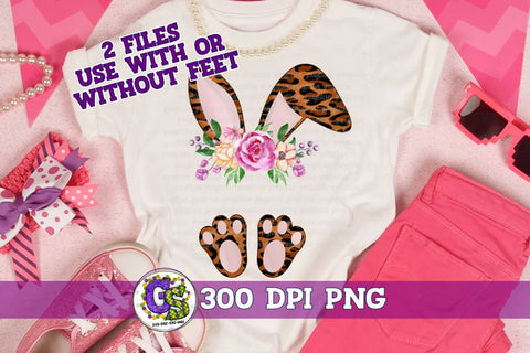 Leopard Easter Bunny Ears and Feet PNG for Sublimation Sublimation Greedy Stitches 