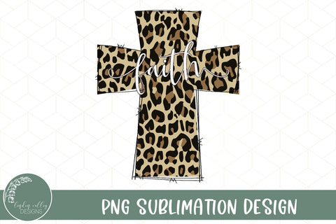 Leopard Faith Cross Sublimation- Christian Sublimation PNG Sublimation Linden Valley Designs 