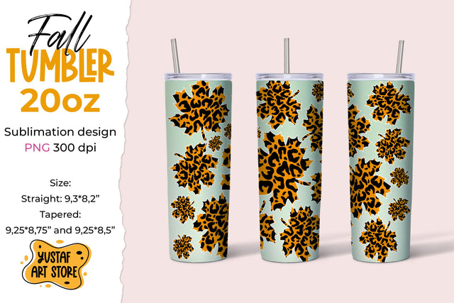Leopard Fall Tumbler sublimation wrap. Autumn Leopard leaves Sublimation Yustaf Art Store 