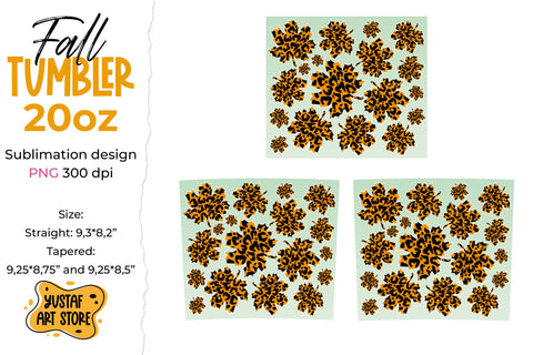 Leopard Fall Tumbler sublimation wrap. Autumn Leopard leaves Sublimation Yustaf Art Store 