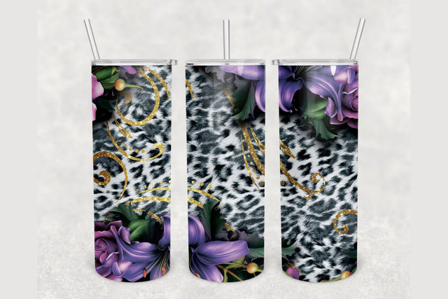 Leopard Floral Gold Peekaboo Tumbler sublimation design 20 oz skinny tumbler wrap Sublimation BambinaCreations 
