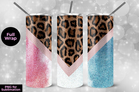 Leopard & Glitter 20oz Skinny Tumbler Wrap Template for Sublimation Sublimation Sublimatiz Designs 