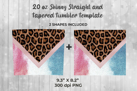Leopard & Glitter 20oz Skinny Tumbler Wrap Template for Sublimation Sublimation Sublimatiz Designs 