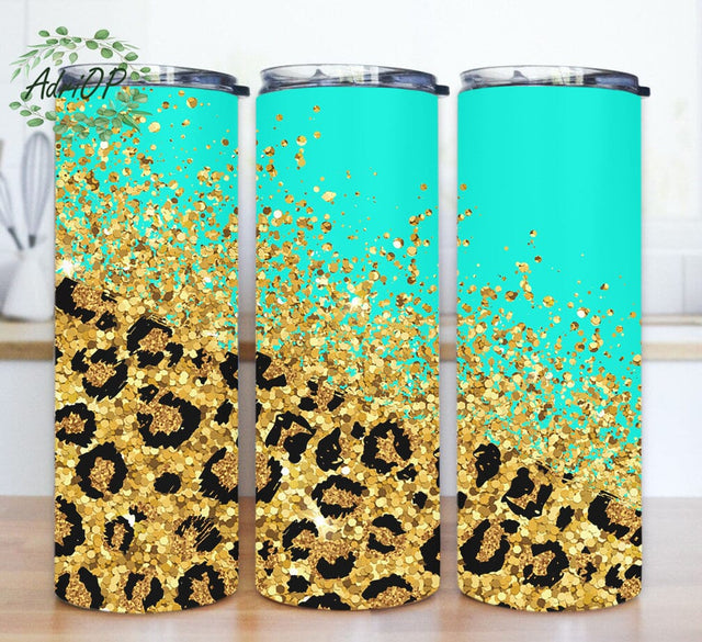 Leopard Glitter 20oz Skinny Wrap, Leopard Tumbler Template, Leopard Design Png, Glitter Gold Tumbler Design, Instant Download Sublimation AdriOP 