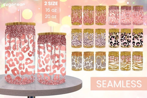 Leopard Glitter Can Glass | PNG | 16 Oz | 20 Oz Libbey Glass SVG SvgOcean 
