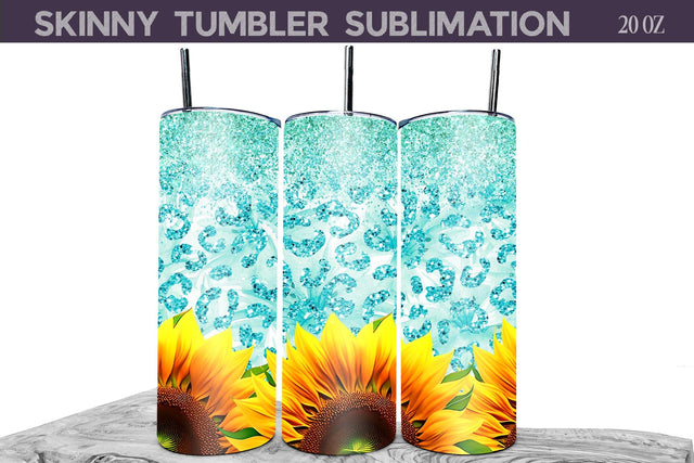 Leopard Glitter Sunflowers Tumbler Sublimation WatercolorColorDream 