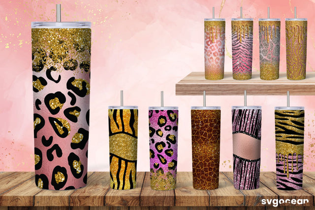 Leopard Glitter Tumbler Sublimation | Skinny 20 oz | Tapered | Straight Sublimation SvgOcean 