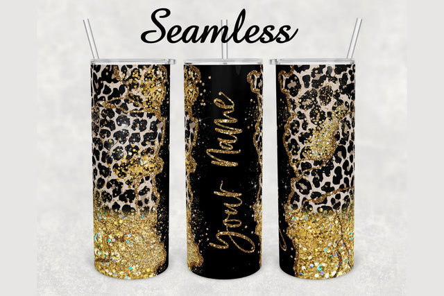 Leopard Gold Glitter Agate Tumbler sublimation design 20 oz skinny tumbler wrap Sublimation BambinaCreations 