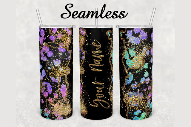 Leopard Gold Glitter Agate Tumbler sublimation design 20 oz skinny tumbler wrap Sublimation BambinaCreations 