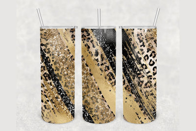 Leopard Gold Glitter Brush Tumbler sublimation design 20 oz skinny tumbler wrap Sublimation BambinaCreations 