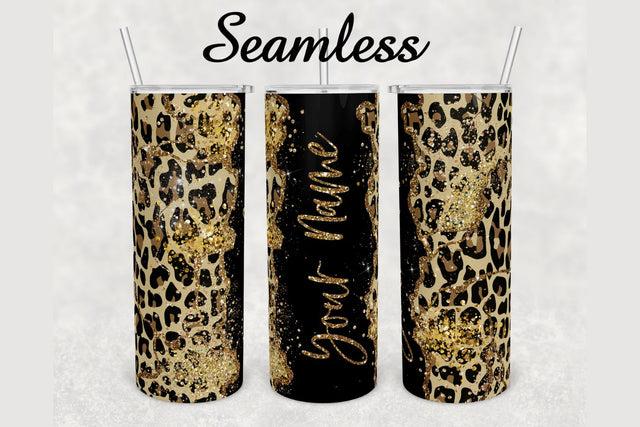 Leopard Gold Glitter Marble Tumbler sublimation design 20 oz skinny tumbler wrap Sublimation BambinaCreations 