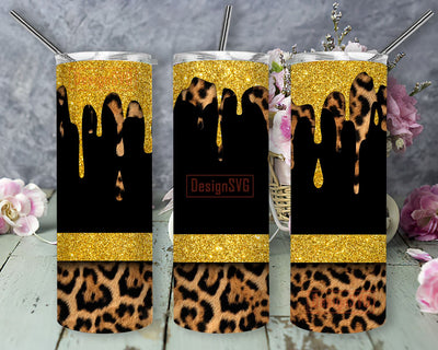 Leopard Gold Tumbler, 20oz Skinny Tumbler Sublimation Designs Tumbler for Straight and Tapered PNG File Digital Download, Sublimation Design Tumbler Sublimation DesignSVG 