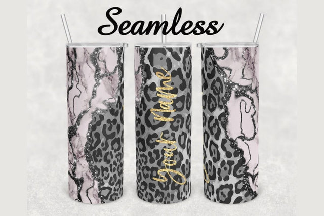 Leopard Gray Glitter Agate Tumbler sublimation design 20 oz skinny tumbler wrap Sublimation BambinaCreations 