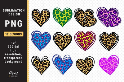 Leopard Heart Sublimation PNG, Bundle Hearts PNG Valentines Sublimation Sublimation ClipartMuchLove 