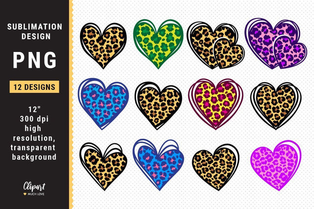 Leopard Heart Sublimation PNG, Bundle Hearts PNG Valentines Sublimation Sublimation ClipartMuchLove 