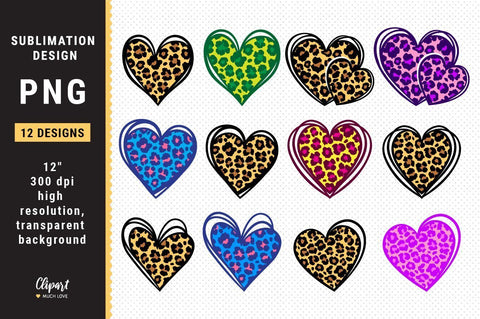 Leopard Heart Sublimation PNG, Bundle Hearts PNG Valentines Sublimation Sublimation ClipartMuchLove 