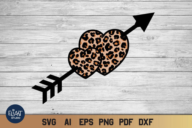Leopard Heart SVG, Valentines Day SVG Cheetah Print with Hearts and Arrow. SVG Elinorka 