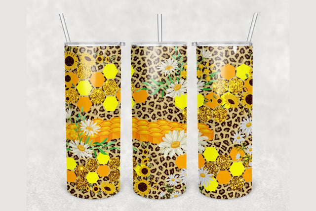 Leopard Honeycomb Floral Tumbler sublimation design 20 oz skinny tumbler wrap Sublimation BambinaCreations 