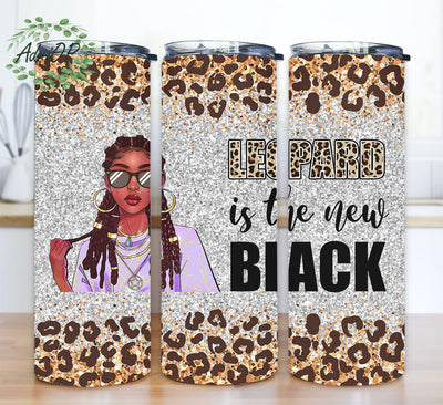 Leopard Is The New Black 20oz Skinny Tumbler Png, Glitter Leopard Tumbler, Mama Life Tumbler, Leopard Tumbler, Black Tumbler, Seamless Tumbler Wrap Sublimation AdriOP 