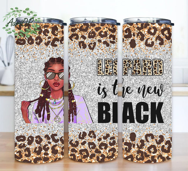 Leopard Is The New Black 20oz Skinny Tumbler Png, Glitter Leopard Tumbler, Mama Life Tumbler, Leopard Tumbler, Black Tumbler, Seamless Tumbler Wrap Sublimation AdriOP 