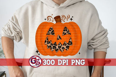 Leopard Jack O Lantern Pumpkin PNG For Sublimation Sublimation Greedy Stitches 