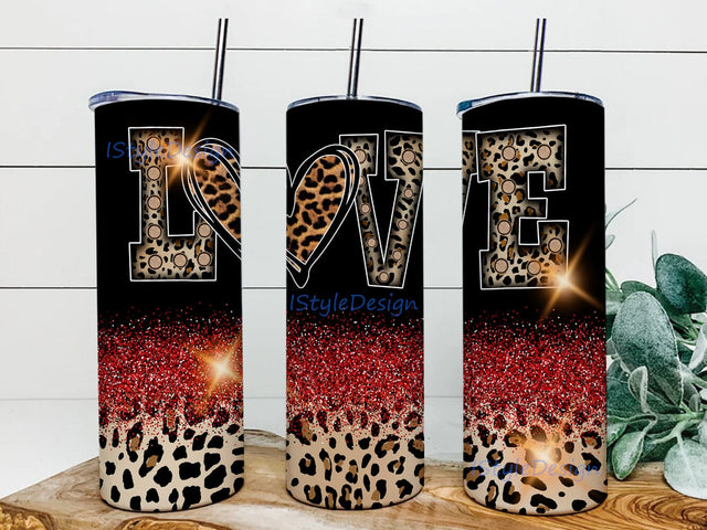Leopard Love Tumbler Png, Valentine 20oz Skinny Png, Glitter Leopard Tumbler Wrap, Heart Leopard Design Png, Valentine's Day Gift, Digital Download Sublimation iStyleDesign 