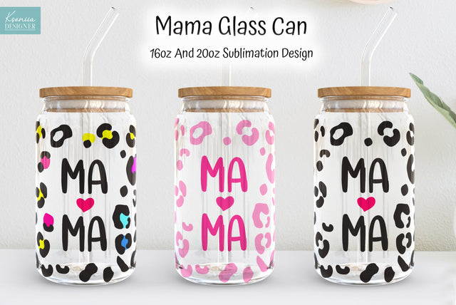 Leopard Mama Glass Can Sublimation Designs. Full Wrap Sublimation Kseniia designer 