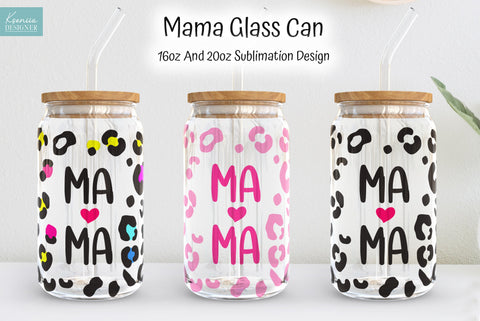 Leopard Mama Glass Can Sublimation Designs. Full Wrap Sublimation Kseniia designer 