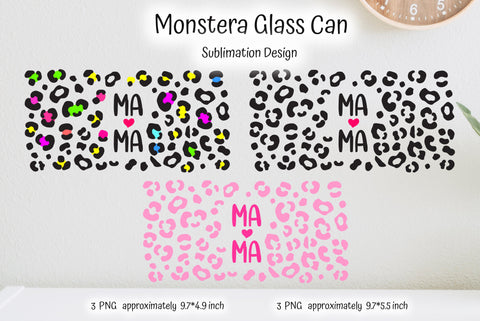 Leopard Mama Glass Can Sublimation Designs. Full Wrap Sublimation Kseniia designer 
