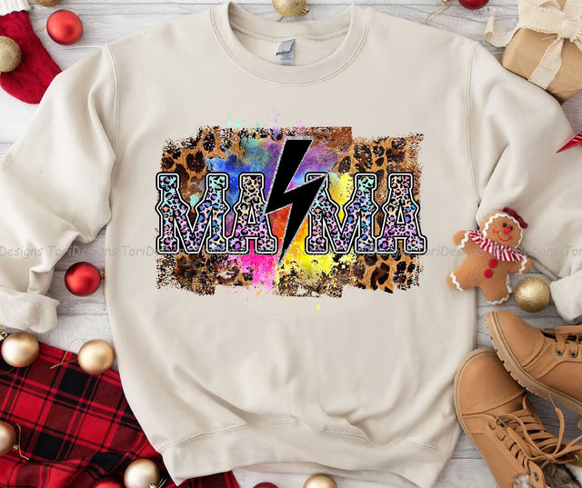 Leopard Mama sublimation designs downloads, Leopard Lightening bolt PNG Sublimation ToriDesigns 