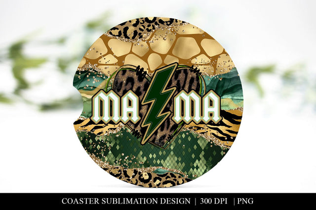Leopard Mama With Gold Glitter Car Coaster Sublimation PNG Sublimation BijouBay 