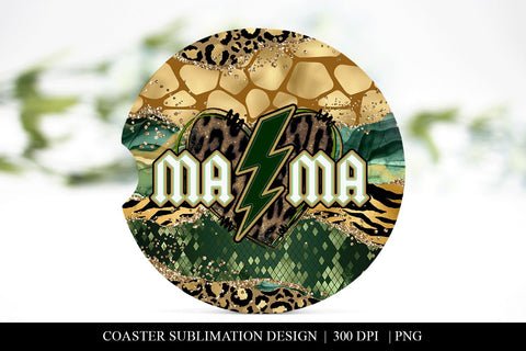 Leopard Mama With Gold Glitter Car Coaster Sublimation PNG Sublimation BijouBay 