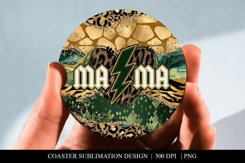 Leopard Mama With Gold Glitter Car Coaster Sublimation PNG Sublimation BijouBay 