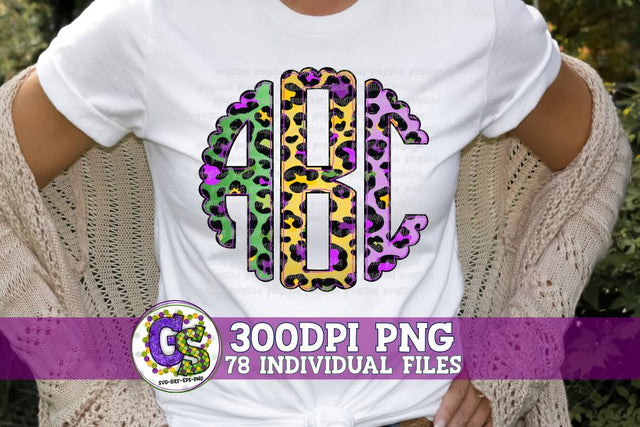 Leopard Mardi Gras Monogram Set PNG Sublimation Greedy Stitches 