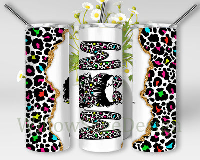 Leopard Messy Bun Mom 20oz Skinny Tumbler, Mom Leopard Full Tumbler Wrap, Leopard Glitter Tumbler Template, Mother's Day Sublimation Design, Digital Download Sublimation WillowSageDesign 