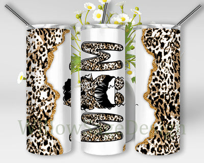 Leopard Mom 20oz Skinny Tumbler, Messy Bun Mom Design Tumbler, Leopard Glitter Tumbler Png, Mom Tumbler Wrap, Mother's Day Gift, Digital Download Sublimation WillowSageDesign 
