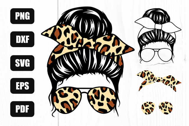 Leopard Mom Life Svg, Mom Life Svg, Messy Bun Svg SVG Litke Designs 