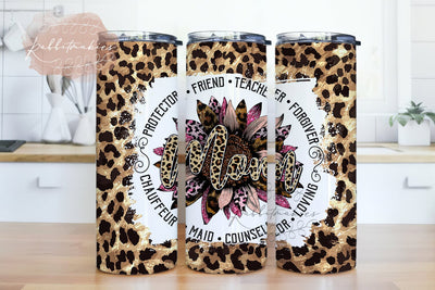 Leopard Mom Skinny Tumbler 20oz Design, Sunflower Leopard PNG, Sunflower colorful glitter, Inspiration Mom Quotes, Mom is everything Sublimation Rabbitmakies 