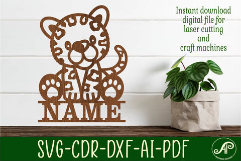 Leopard Name sign svg laser cut template, wall art SVG APInspireddesigns 