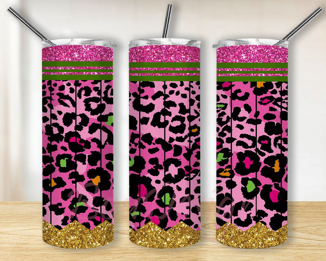 Leopard Pencil 20 oz Skinny Tumbler Wrap Sublimation Straight, Tapered PNG Design Sublimation BouDesign 