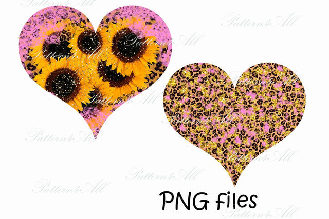 Leopard pink and Sunflower Heart background,Leopard Patches,Valentine Sublimation Splotches PNG,floral design elements for t-shirts download Sublimation ArtStudio 