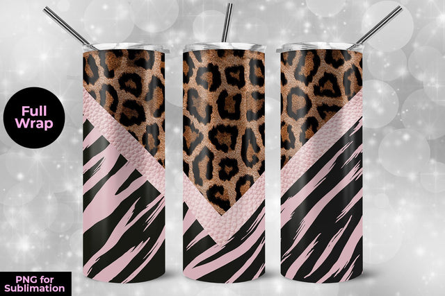 Leopard & Pink Zebra 20oz Skinny Tumbler Wrap Template Sublimation Sublimatiz Designs 