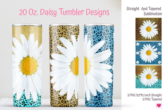 Leopard Print 20 Oz Skinny Tumbler Sublimation. Daisy Flower Tumbler Wrap. Sublimation Kseniia designer 